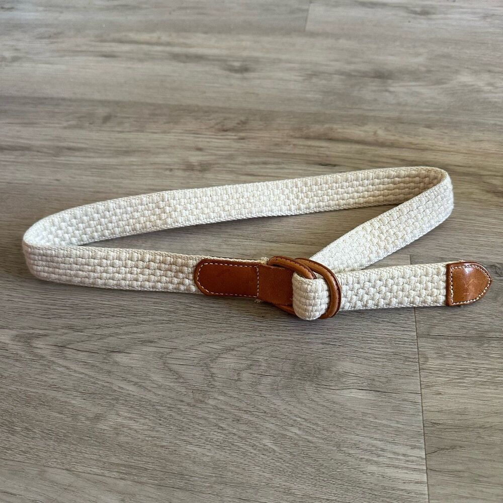 Vintage 1990’s Eddie Bauer Fisherman’s Rope & Tan Leather Loop Belt Size Small - Picture 2 of 7